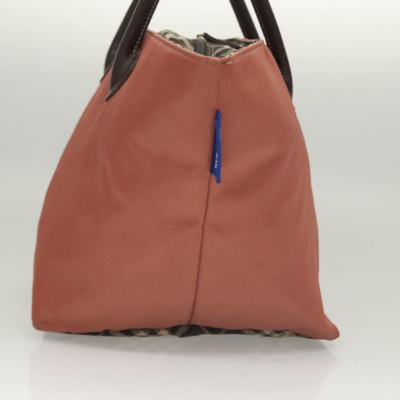 BURBERRY Nova Check Blue Label Hand Bag Nylon Pink Silver Auth ti3041
