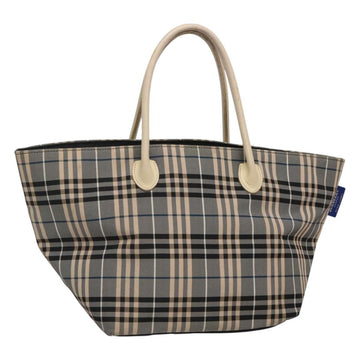 BURBERRY Nova Check Blue Label Hand Bag Nylon Gray Silver Auth ti3042