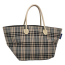 BURBERRY Nova Check Blue Label Hand Bag Nylon Gray Silver Auth ti3042-1