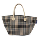 BURBERRY Nova Check Blue Label Hand Bag Nylon Gray Silver Auth ti3042-13