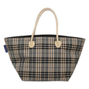 BURBERRY Nova Check Blue Label Hand Bag Nylon Gray Silver Auth ti3042-2