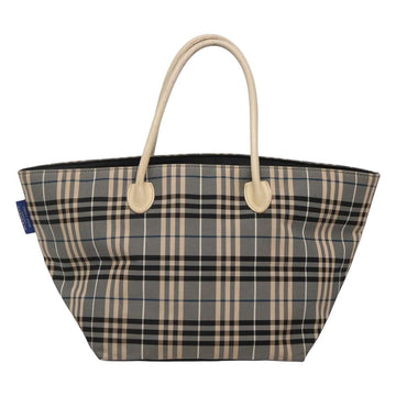 BURBERRY Nova Check Blue Label Hand Bag Nylon Gray Silver Auth ti3042 - 0