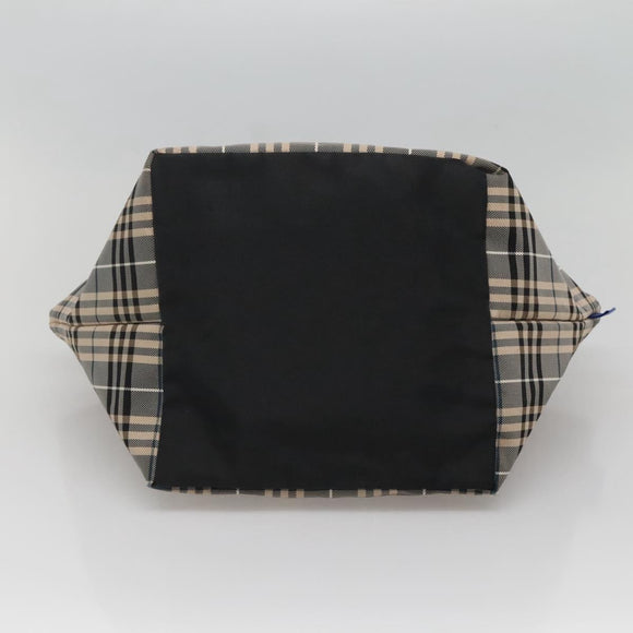 BURBERRY Nova Check Blue Label Hand Bag Nylon Gray Silver Auth ti3042