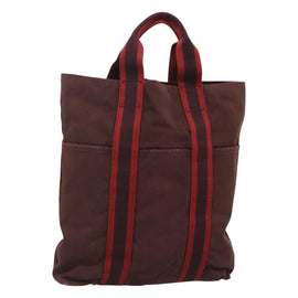 HERMES Fourre Tout Cabas Tote Bag Canvas Bordeaux Auth ti3044