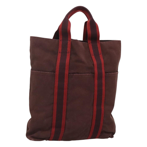 HERMES Fourre Tout Cabas Tote Bag Canvas Bordeaux Auth ti3044