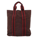 HERMES Fourre Tout Cabas Tote Bag Canvas Bordeaux Auth ti3044-2