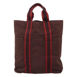 HERMES Fourre Tout Cabas Tote Bag Canvas Bordeaux Auth ti3044 - 0