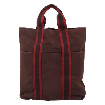 HERMES Fourre Tout Cabas Tote Bag Canvas Bordeaux Auth ti3044 - 0