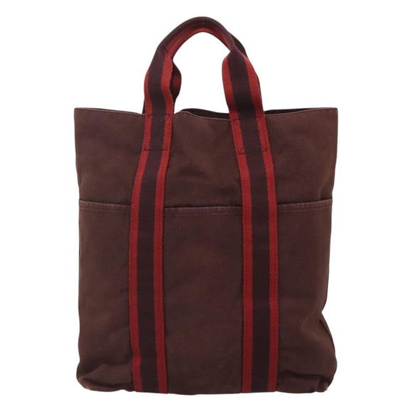 HERMES Fourre Tout Cabas Tote Bag Canvas Bordeaux Auth ti3044