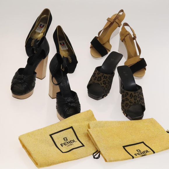 BALLY Fendi Chloe Sandals Leather 4Set White Black Brown Auth ti3052