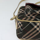 BURBERRY Nova Check Blue Label Shoulder Bag Nylon Brown Silver Auth ti3061-14