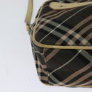 BURBERRY Nova Check Blue Label Shoulder Bag Nylon Brown Silver Auth ti3061-15