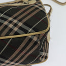 BURBERRY Nova Check Blue Label Shoulder Bag Nylon Brown Silver Auth ti3061-16
