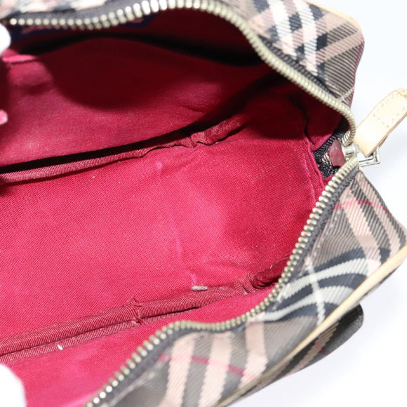 BURBERRY Nova Check Blue Label Shoulder Bag Nylon Brown Silver Auth ti3061