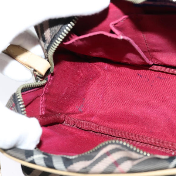 BURBERRY Nova Check Blue Label Shoulder Bag Nylon Brown Silver Auth ti3061