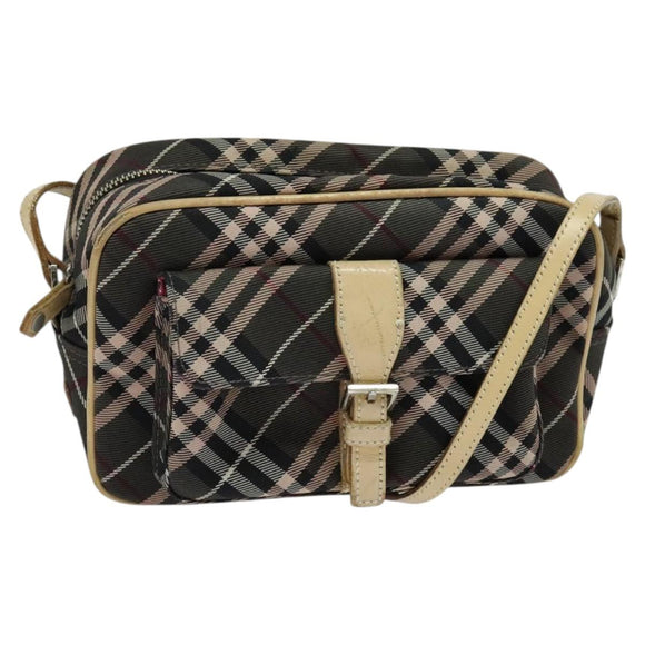 BURBERRY Nova Check Blue Label Shoulder Bag Nylon Brown Silver Auth ti3061