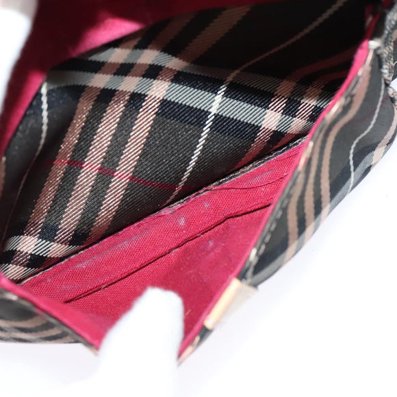 BURBERRY Nova Check Blue Label Shoulder Bag Nylon Brown Silver Auth ti3061