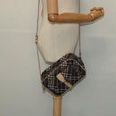 BURBERRY Nova Check Blue Label Shoulder Bag Nylon Brown Silver Auth ti3061-21