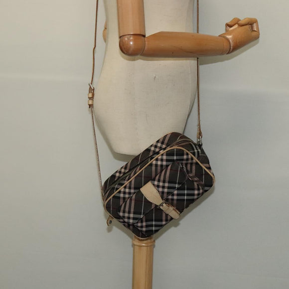 BURBERRY Nova Check Blue Label Shoulder Bag Nylon Brown Silver Auth ti3061