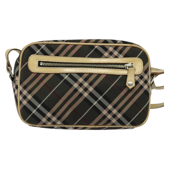 BURBERRY Nova Check Blue Label Shoulder Bag Nylon Brown Silver Auth ti3061