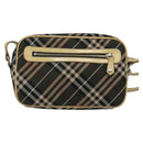 BURBERRY Nova Check Blue Label Shoulder Bag Nylon Brown Silver Auth ti3061-2