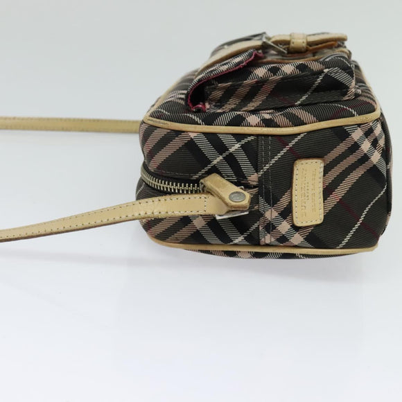 BURBERRY Nova Check Blue Label Shoulder Bag Nylon Brown Silver Auth ti3061
