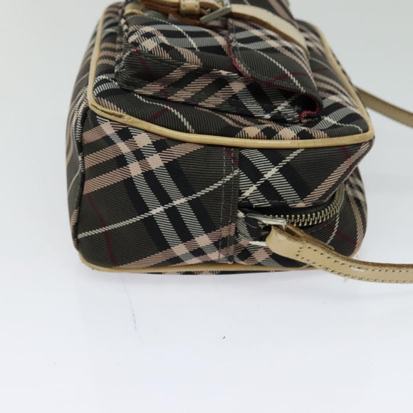 BURBERRY Nova Check Blue Label Shoulder Bag Nylon Brown Silver Auth ti3061