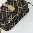 BURBERRY Nova Check Blue Label Shoulder Bag Nylon Brown Silver Auth ti3061-6