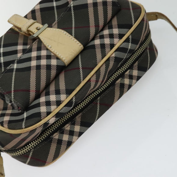 BURBERRY Nova Check Blue Label Shoulder Bag Nylon Brown Silver Auth ti3061