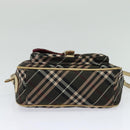 BURBERRY Nova Check Blue Label Shoulder Bag Nylon Brown Silver Auth ti3061-5