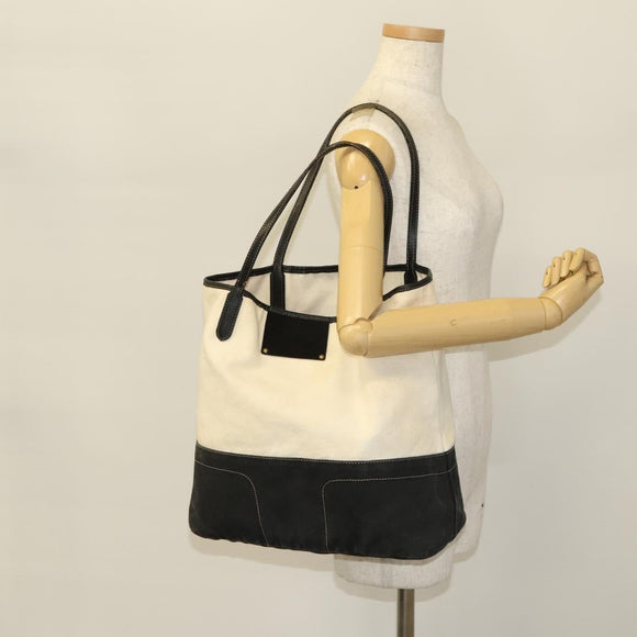 BURBERRY Tote Bag Canvas White Auth ti3062