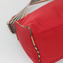 BURBERRY Blue Label Shoulder Bag Nylon Red Silver Auth ti3065-16