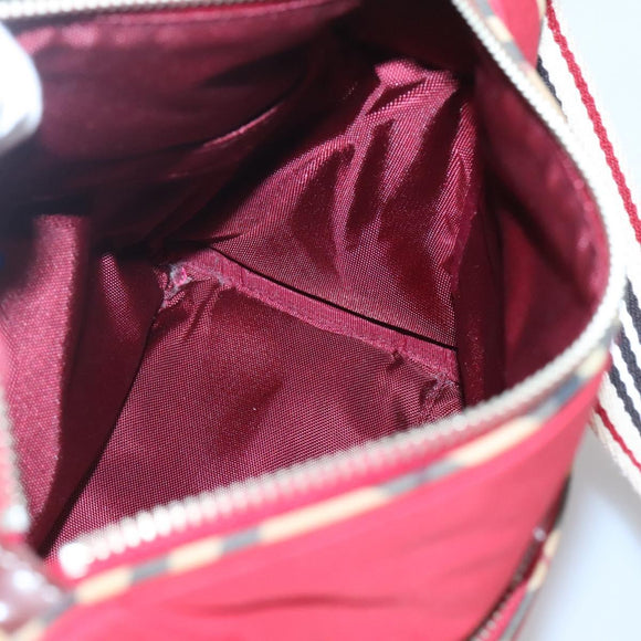 BURBERRY Blue Label Shoulder Bag Nylon Red Silver Auth ti3065