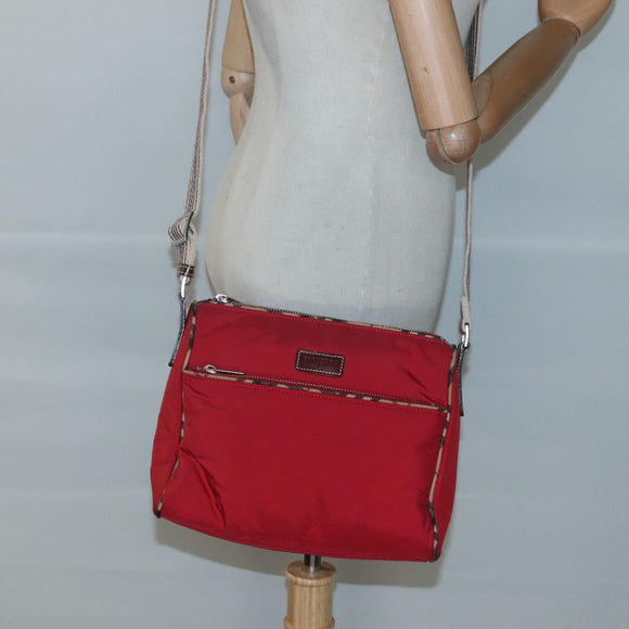 BURBERRY Blue Label Shoulder Bag Nylon Red Silver Auth ti3065