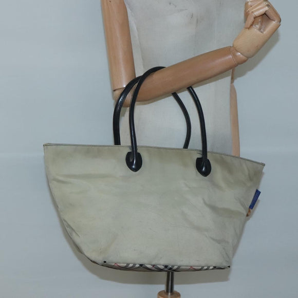 Burberrys Blue Label Tote Bag Nylon Beige Silver Auth ti3066