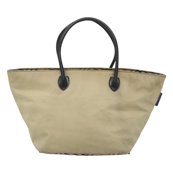 Burberrys Blue Label Tote Bag Nylon Beige Silver Auth ti3066