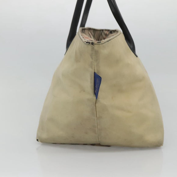 Burberrys Blue Label Tote Bag Nylon Beige Silver Auth ti3066