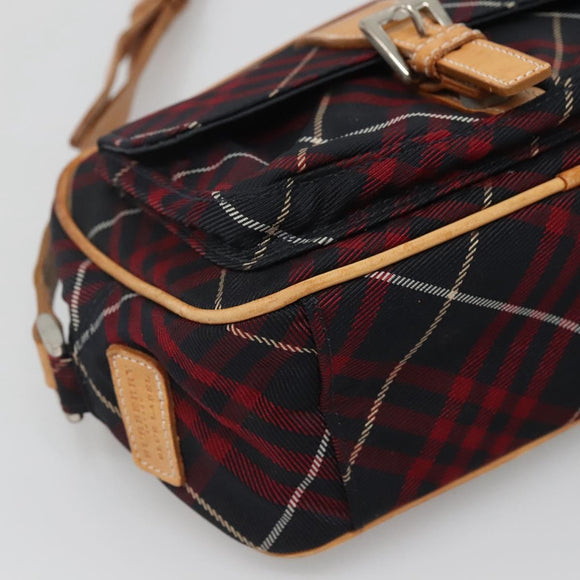 BURBERRY Blue Label Nova Check Shoulder Bag Canvas Red Navy Auth ti3067