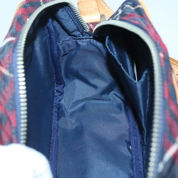 BURBERRY Blue Label Nova Check Shoulder Bag Canvas Red Navy Auth ti3067