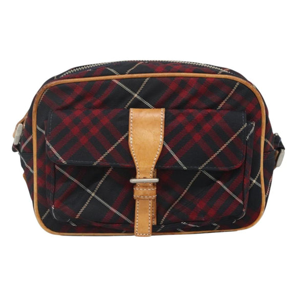 BURBERRY Blue Label Nova Check Shoulder Bag Canvas Red Navy Auth ti3067