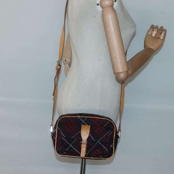BURBERRY Blue Label Nova Check Shoulder Bag Canvas Red Navy Auth ti3067