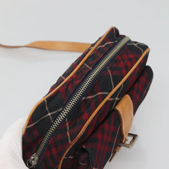 BURBERRY Blue Label Nova Check Shoulder Bag Canvas Red Navy Auth ti3067