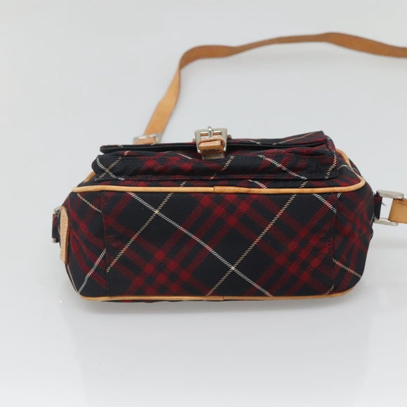BURBERRY Blue Label Nova Check Shoulder Bag Canvas Red Navy Auth ti3067