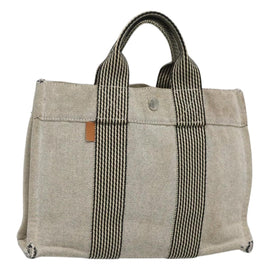 HERMES Fourre Tout PM Hand Bag Canvas Gray Auth ti3070