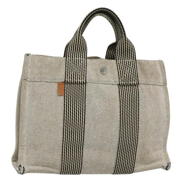 HERMES Fourre Tout PM Hand Bag Canvas Gray Auth ti3070
