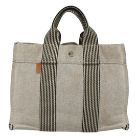 HERMES Fourre Tout PM Hand Bag Canvas Gray Auth ti3070 - 0