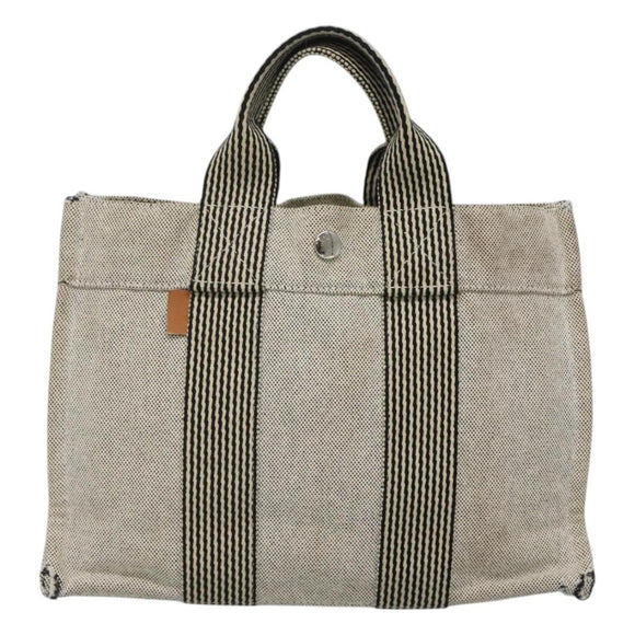 HERMES Fourre Tout PM Hand Bag Canvas Gray Auth ti3070