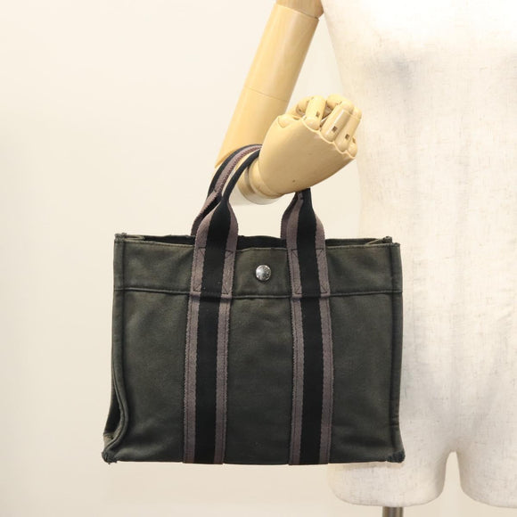 HERMES Fourre Tout PM Hand Bag Canvas Black Silver Auth ti3082
