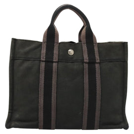 HERMES Fourre Tout PM Hand Bag Canvas Black Silver Auth ti3082 - 0