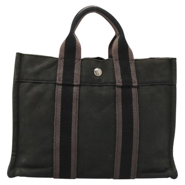 HERMES Fourre Tout PM Hand Bag Canvas Black Silver Auth ti3082 - 0